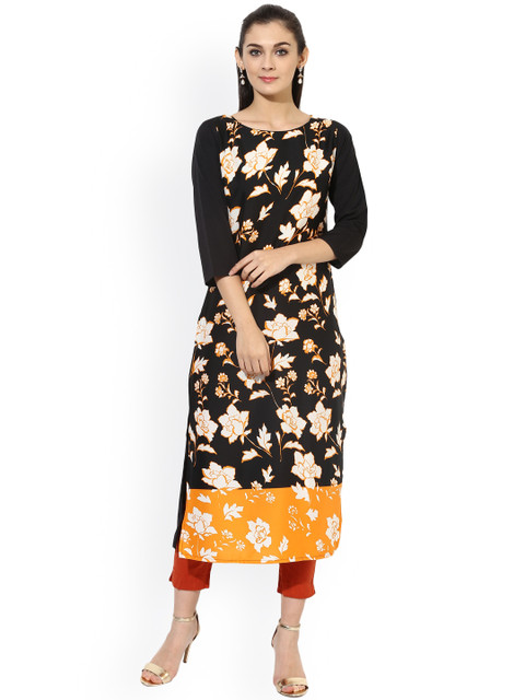 

Vaamsi Women Black Printed Straight Kurta