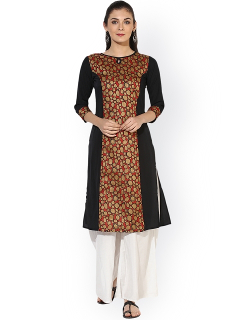 

Vaamsi Women Gold-Toned & Red Printed Straight Kurta