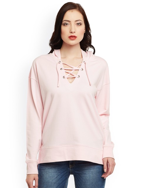 

Club York Women Pink Solid Hooded Sweatshirt