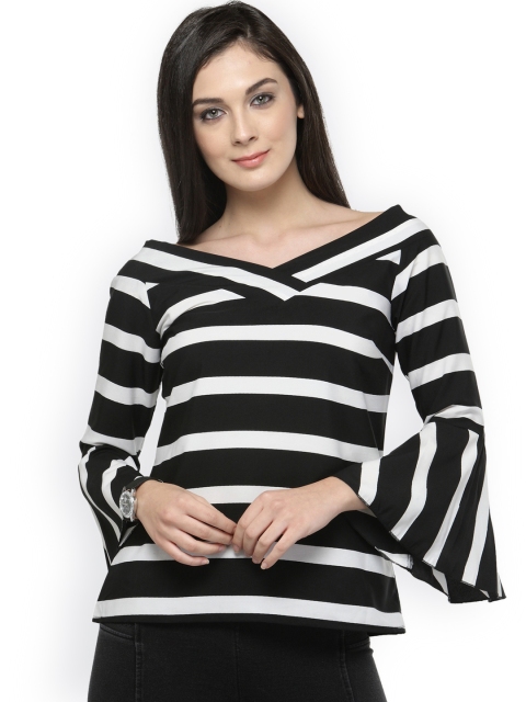 

plusS Women Black Striped Top