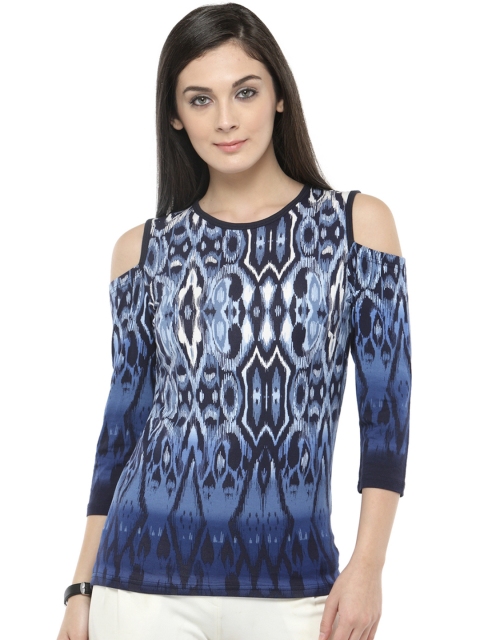 

plusS Women Blue Cold-Shoulder Printed Top