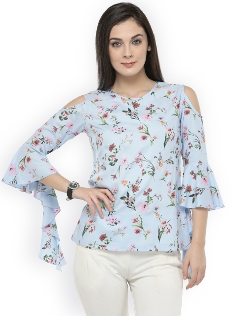 

plusS Women Blue Cold-Shoulder Printed Top