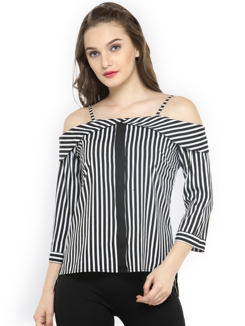 

plusS Women Black Striped Top