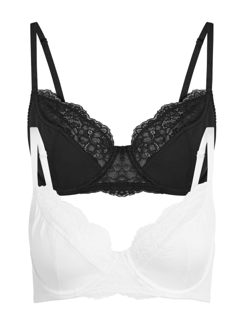 

next Pack of 2 Black & White Self Design Underwired Non Padded Minimizer Bra