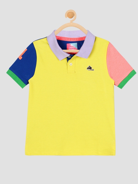 

Cherry Crumble Boys Yellow & Blue Colourblocked Polo Collar T-shirt