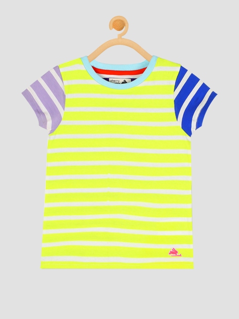 

Cherry Crumble Unisex Yellow & White Striped Round Neck T-shirt