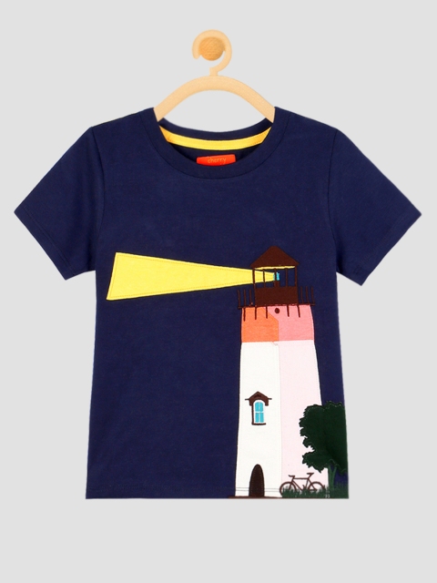 

Cherry Crumble Unisex Navy Blue Applique Round Neck T-shirt
