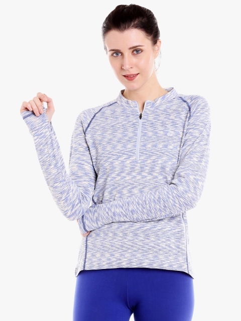 

Campus Sutra Women Cream-Coloured & Blue Printed Mandarin Collar T-shirt