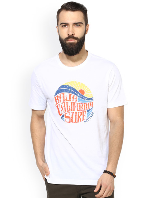 

Red Tape Men White Printed Round Neck T-shirt