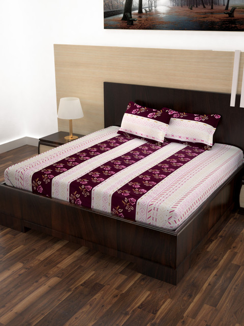 

Story@home Purple & Off-White Floral Flat 240 TC 1 Double Bedsheet with 2 Pillow Covers