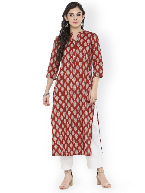 

Varanga Red Printed Kurta With White Solid Pants