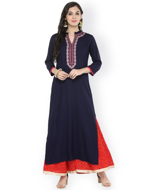 

Varanga Women Navy Blue & Pink Solid Kurta with Palazzos