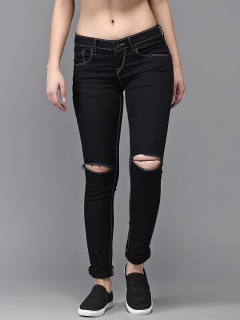 

Moda Rapido Women Black Skinny Fit Mid-Rise Slash Knee Stretchable Jeans