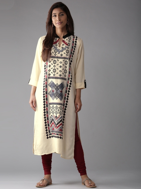 

Moda Rapido Women Cream-Coloured Printed Straight Kurta