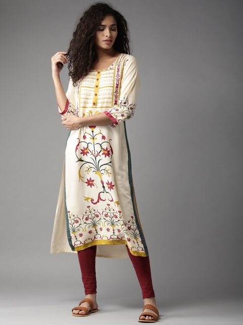 

Moda Rapido Women Cream-Coloured Floral Printed Straight Kurta