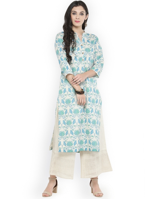 

Varanga Women Off-White & Turquoise Blue Printed Kurta with Palazzos