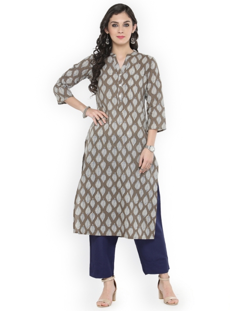 

Varanga Women Taupe & Off-White Printed Kurta with Trousers