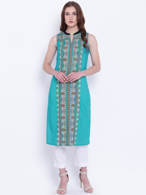 

AURELIA Women Blue Printed Straight Kurta