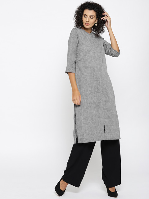 

AURELIA Women Grey Solid Straight Kurta