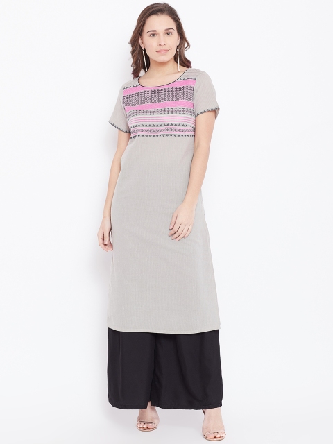 

AURELIA Women Grey Self-Striped Straight Kurta