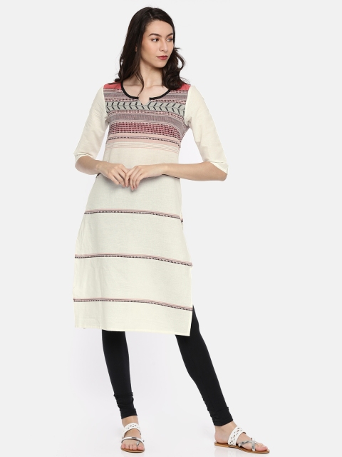 

AURELIA Women White Striped Straight Kurta