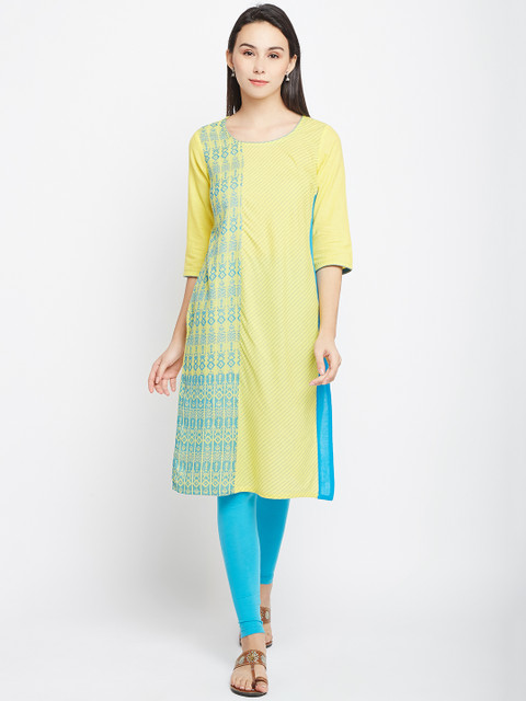 

AURELIA Women Yellow Woven Design Straight Kurta