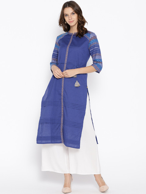 

AURELIA Women Navy Blue Solid Straight Kurta