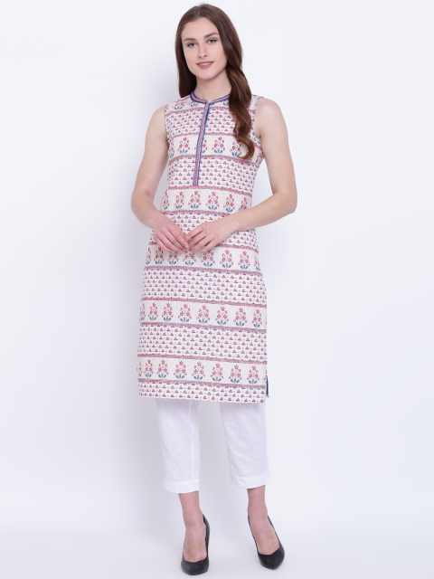 

AURELIA Women Off-White & Red Printed Straight Kurta