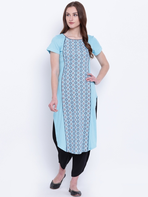 

AURELIA Women Blue & White Printed Straight Kurta