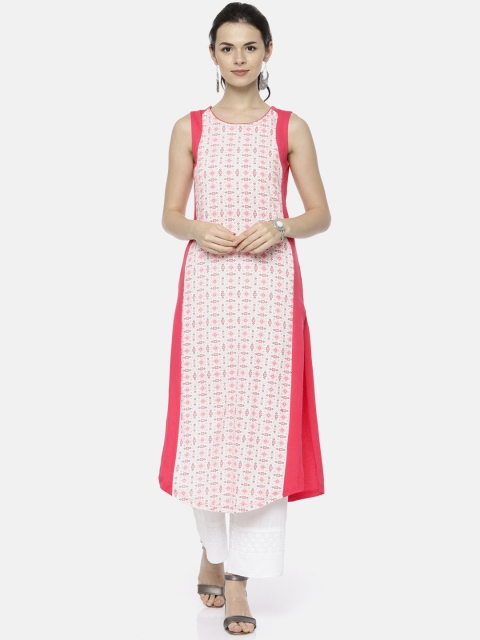 

AURELIA Women Pink & White Printed Straight Kurta