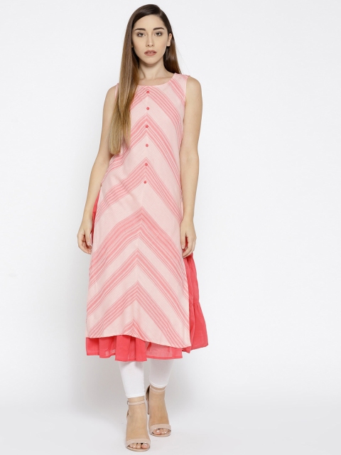 

AURELIA Women Pink Solid Tiered A-Line Kurta