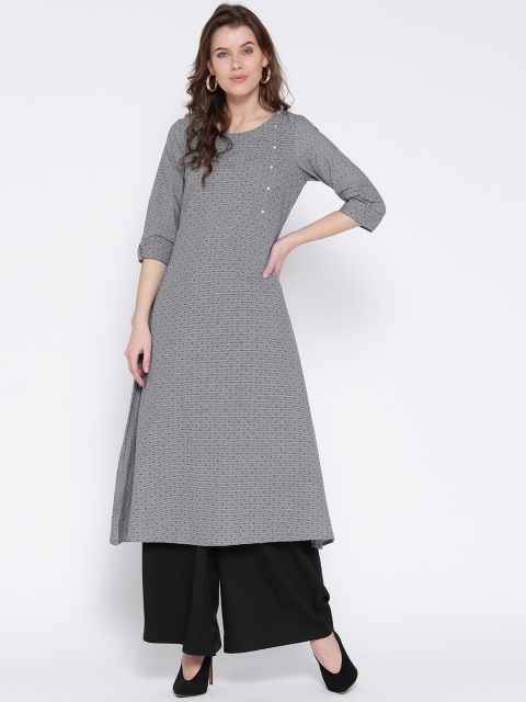 

AURELIA Women Navy Blue & White Checked A-Line Kurta