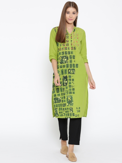 

AURELIA Women Green Printed Straight Kurta