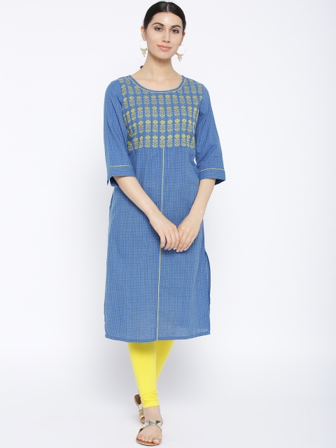 

AURELIA Women Blue Woven Design Straight Kurta