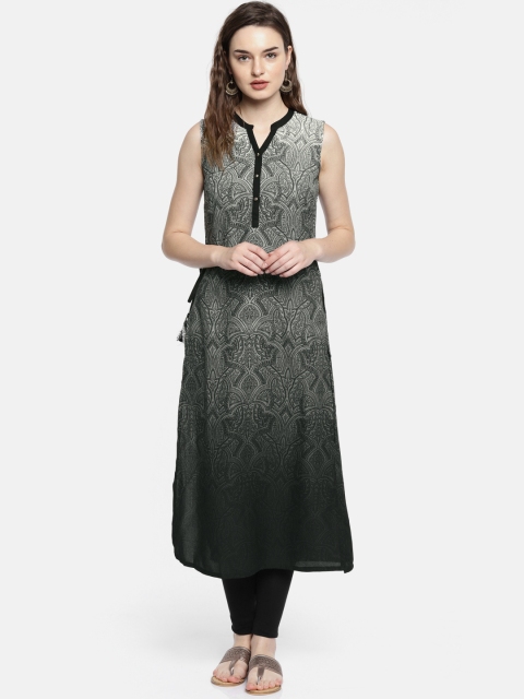 

AURELIA Women Black & Grey Printed Straight Kurta
