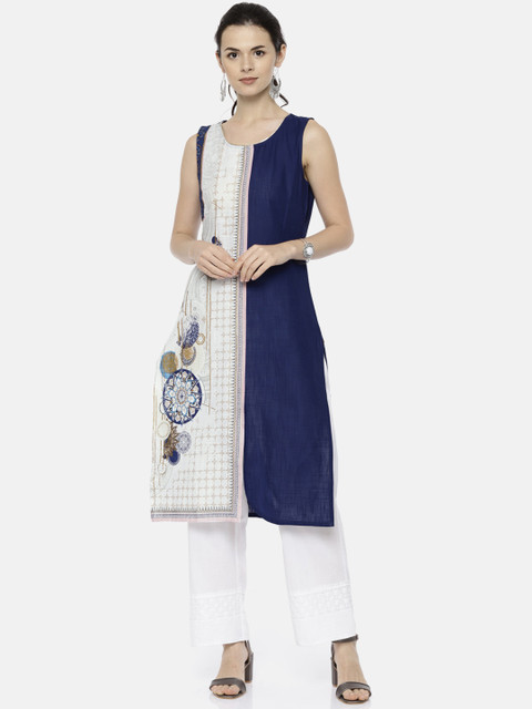 

AURELIA Women Blue & White Printed Straight Kurta