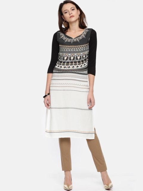 

AURELIA Women Black & White Printed Straight Kurta