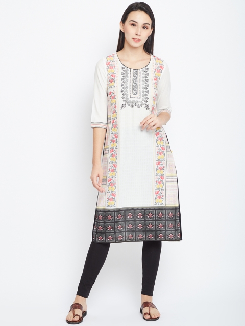 

AURELIA Women White Printed Straight Kurta