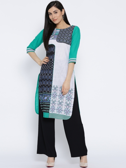 

AURELIA Women Green & Black Printed Straight Kurta