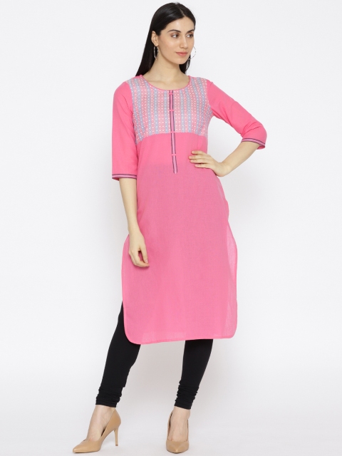

AURELIA Women Pink Yoke Design Straight Kurta