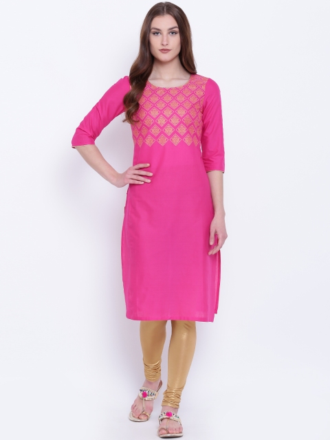 

AURELIA Women Pink & Golden Printed Detail Straight Kurta