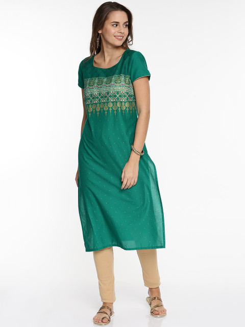 

AURELIA Women Green Printed Straight Kurta