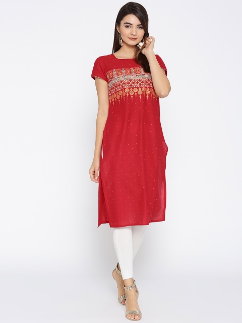 

AURELIA Women Red & Golden Printed Straight Kurta