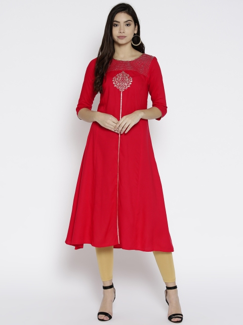 

AURELIA Women Red Solid A-Line Kurta