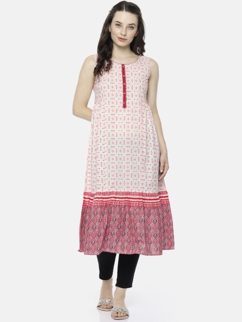 

AURELIA Women White & Red Printed A-Line Kurta