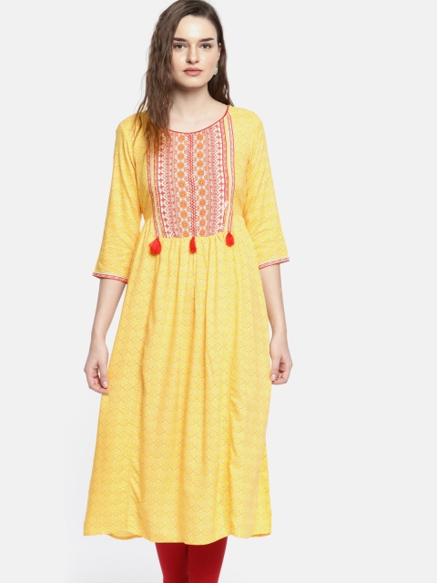 

AURELIA Women Yellow & Red Printed A-Line Kurta