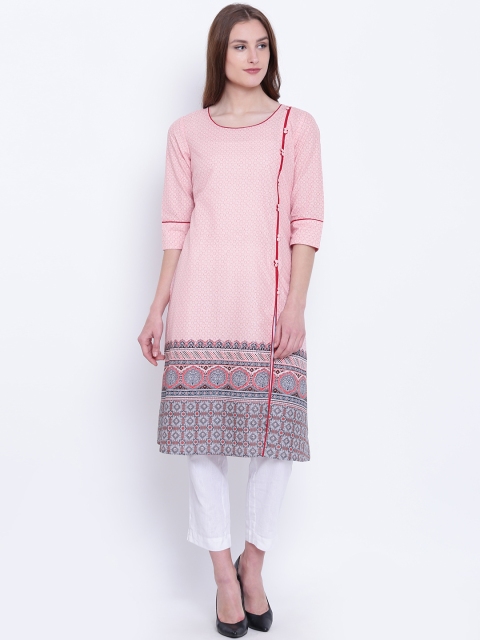 

AURELIA Women Pink & Maroon Printed Straight Kurta