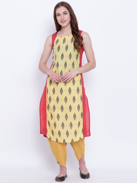 

AURELIA Women Yellow & Red Printed Straight Kurta