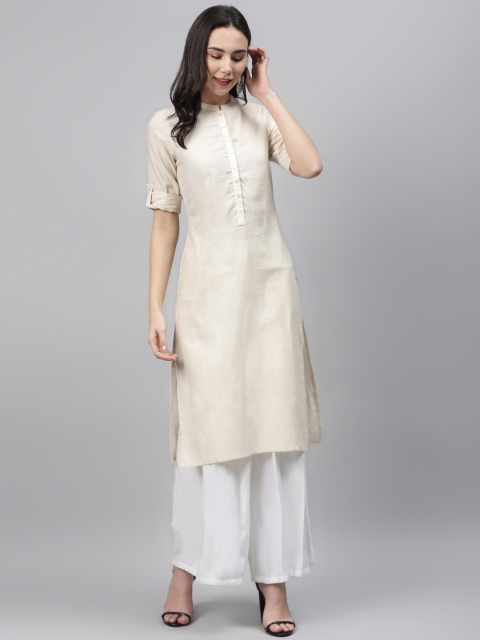 

AURELIA Women Off-White Pure Cotton Solid Straight Kurta