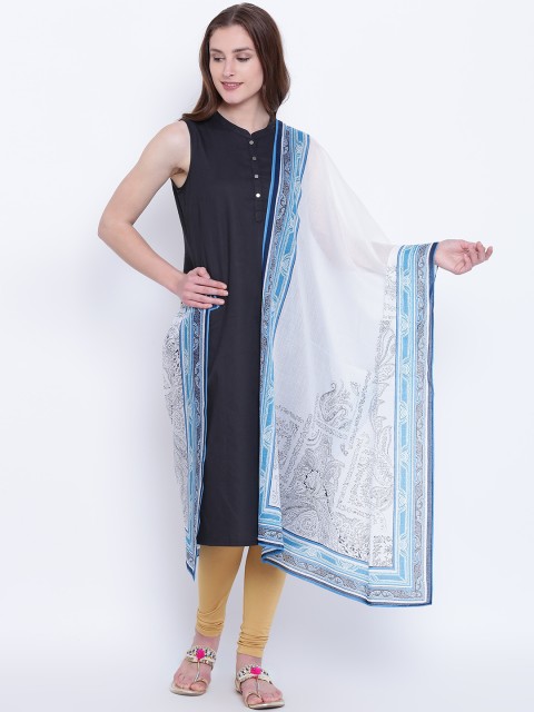 

AURELIA White & Blue Printed Pure Cotton Dupatta